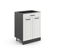 Vicco Mueble bajo de Cocina R-Line, Blanco casa de Campo/Antracita, 60 cm con cajón, sin encimera