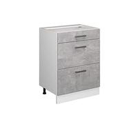 Vicco Mueble bajo de Cocina R-Line, Hormigón/Blanco, 60 cm con cajones, sin encimera
