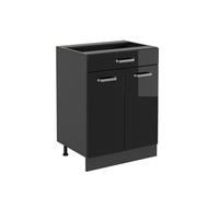 Vicco Mueble bajo de Cocina R-Line, Negro Brillo Intenso, 60 cm con cajón, sin encimera
