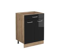 Vicco Mueble bajo de Cocina R-Line, Negro Brillo Intenso, 60 cm con cajón, sin encimera
