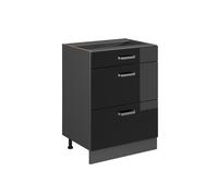 Vicco Mueble bajo de Cocina R-Line, Negro Brillo Intenso, 60 cm con cajones, sin encimera, para combinación Libre Dentro de Sistemas de Cocina modulares