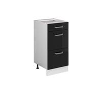 Vicco Mueble bajo de Cocina R-Line, Negro Brillo Intenso/Blanco, 40 cm con cajones, sin encimera