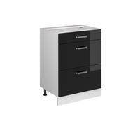 Vicco Mueble bajo de Cocina R-Line, Negro Brillo Intenso/Blanco, 60 cm con cajones, sin encimera