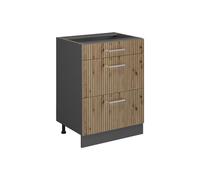 Vicco Mueble bajo de Cocina R-Line, Roble Artesanal/Antracita, 60 cm con cajones, sin encimera