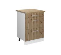 Vicco Mueble bajo de Cocina R-Line, Roble Artesanal/Blanco, 60 cm con cajones, ET Roble