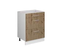 Vicco Mueble bajo de Cocina R-Line, Roble Artesanal/Blanco, 60 cm con cajones, sin encimera