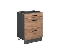 Vicco Mueble bajo de Cocina R-Line, Roble Dorado, 60 cm con cajones, sin encimera, para combinación Libre Dentro de Sistemas de Cocina modulares