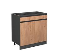 Vicco Mueble bajo de Cocina R-Line, Roble Dorado, 80 cm | 2 Cajones · Sin encimera · Patas regulables en altura · 2 Puertas · ✓ Fácil acceso