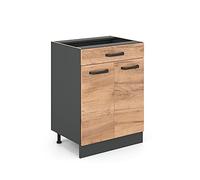Vicco Mueble bajo de Cocina R-Line, Roble Dorado/Antracita, 60 cm con cajón, sin encimera