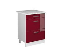 Vicco Mueble bajo de Cocina R-Line, Rojo Burdeos Alto Brillo/Blanco, 60 cm con cajones y encimera