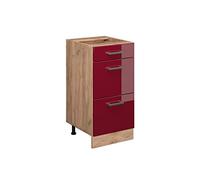 Vicco Mueble bajo de Cocina R-Line, Rojo Burdeos Alto Brillo/Roble Dorado, 40 cm con cajones, sin encimera