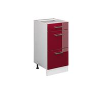 Vicco Mueble bajo de Cocina R-Line, Rojo de Alto Brillo, 40 cm con cajones, sin encimera, para combinación Libre Dentro de Sistemas de Cocina modulares