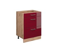 Vicco Mueble bajo de Cocina R-Line, Rojo de Alto Brillo, 60 cm con cajones, sin encimera