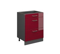 Vicco Mueble bajo de Cocina R-Line, Rojo de Alto Brillo, 60 cm con cajones, sin encimera, para combinación Libre Dentro de Sistemas de Cocina modulares