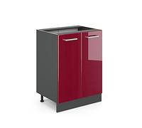 Vicco Mueble bajo de Cocina R-Line, Rojo de Alto Brillo, 60 cm sin encimera, para combinación Libre Dentro de Sistemas de Cocina modulares