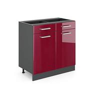 Vicco Mueble bajo de Cocina R-Line, Rojo de Alto Brillo, 80 cm sin encimera, para combinación Libre Dentro de Sistemas de Cocina modulares
