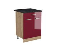 Vicco Mueble bajo de Cocina R-Line, Rojo de Alto Brillo/Roble Dorado 60 cm