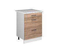 Vicco Mueble bajo de Cocina R-Line, Sonoma/Blanco, 60 cm con cajones y encimera