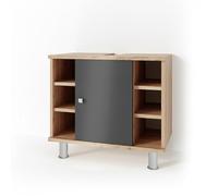 Vicco Mueble bajo Lavabo Fynn, Antracita/Roble Dorado, 60 x 54 cm, con Recorte para sifón y estantes Abiertos