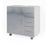 Vicco Mueble bajo Lavabo Ilias, Blanco Alto Brillo, 60 x 60.8 cm | con recorte para sifón para instalación en lavabo