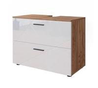 Vicco Mueble bajo Lavabo Irma, Blanco Brillo Intenso/Roble Dorado, 80 x 58.6 cm, Apto para instalación sobre el sifón con Aberturas de ventilación
