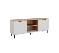 Vicco Mueble bajo para TV "Marelle", Blanco/Roble artesanal 150 x 60 cm | con 2 puertas, apto para usar como mueble para TV o mueble para equipos multimedia