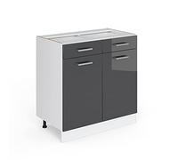 Vicco Mueble bajo Universal R-Line, Antracita Alto Brillo/Blanco, 80 cm con cajones y Puertas, sin encimera