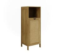 Vicco Mueble de baño Liora, Bambú, 36 x 98 cm | 1 Puerta · 1 compartimento · Con cesto para ropa · Almacenamiento abierto & cerrado · Diseño estrecho