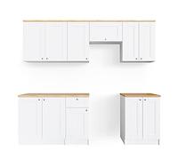 Vicco Mueble de Cocina Bergamo, Blanco, 240 cm, ET Goldkraft, con módulos de posición Variable para una adaptación Individual