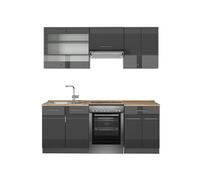 Vicco Mueble de Cocina Fame-Line, Antracita Alto Brillo, 200 cm, ET Roble