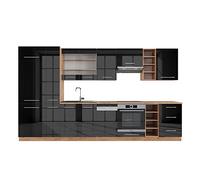 Vicco Mueble de Cocina Fame-Line Antracita Brillo Intenso/Roble 355 cm