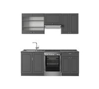 Vicco Mueble de Cocina Fame-Line, Antracita-Oro Landhaus, 200 cm, ET Antracita