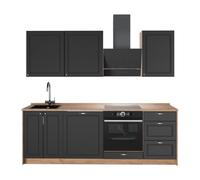 Vicco Mueble de Cocina Fame-Line Antracita-Oro Landhaus/Roble Dorado 230 cm | 7 Módulos · Patas regulables en altura · Encimera in rentes de MDF · Softclose · Tiradores de metal