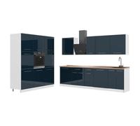 Vicco Mueble de Cocina Fame-Line, Azul Oscuro Alto Brillo/Blanco, 460 cm | 12 Módulos · Patas regulables en altura · Encimera in rentes de MDF · Softclose · Tiradores de metal
