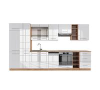 Vicco Mueble de Cocina Fame-Line, Blanco Brillo Intenso/Roble Dorado, 355 cm sin encimera, Apto para ampliación Individual con módulos adicionales