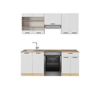 Vicco Mueble de Cocina Fame-Line, Blanco casa de Campo, 200 cm, ET Roble