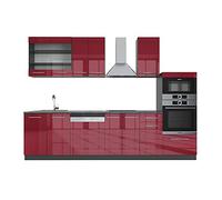 Vicco Mueble de Cocina Fame-Line, Burdeos Brillo Intenso/Antracita, 300 cm con Armario Alto, ET Antracita, Ampliable con módulos adicionales y disposición Variable