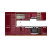 Vicco Mueble de Cocina Fame-Line, Burdeos Brillo Intenso/Roble Dorado, 355 cm sin encimera