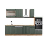 Vicco Mueble de Cocina Fame-Line, Green-Gold Country/Gold Power Roble, 300 cm con Armario Alto, sin encimera, para ampliación Individual Mediante módulos adicionales compatibles