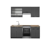 Vicco Mueble de Cocina Fame-Line, Gris Oscuro, 200 cm, ET Roble