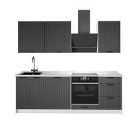 Vicco Mueble de Cocina Fame-Line, Gris Oscuro/Blanco, 230 cm | 7 Módulos · Patas regulables en altura · Encimera in rentes de MDF · Softclose · Tiradores de metal