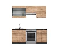 Vicco Mueble de Cocina Fame-Line, Oro Power Roble/Antracita, 200 cm, ET Antracita, Apto para colocación Variable de módulos y ampliación
