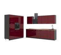 Vicco Mueble de Cocina Fame-Line Rojo Burdeos Alto Brillo/Antracita 460 cm