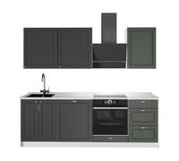 Vicco Mueble de Cocina Fame-Line Verde Dorado Casa de Campo/Blanco 230 cm | 7 Módulos · Patas regulables en altura · Encimera in rentes de MDF · Softclose · Tiradores de metal