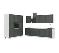 Vicco Mueble de Cocina Fame-Line Verde Dorado Casa de Campo/Blanco 460 cm | 12 Módulos · Patas regulables en altura · Encimera in rentes de MDF · Softclose · Tiradores de metal
