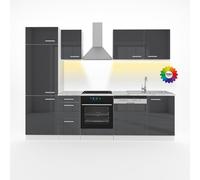 Vicco Mueble de Cocina Optima, Antracita Brillo Intenso/Blanco, 270 cm | sin encimera con tira de LED, apto para disposición y ampliación individual