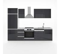Vicco Mueble de Cocina Optima, Antracita Brillo Intenso/Blanco, 270 cm sin encimera, sin Tirador, para la ampliación Individual y la disposición Flexible de los módulos