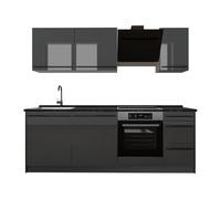 Vicco Mueble de cocina "R-Line", Antracita alto brillo/Antracita 220 cm | 7 Módulos · Patas regulables en altura · Sin encimera · Frentes robustos · Con panel para lavavajillas
