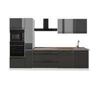 Vicco Mueble de Cocina R-Line, Antracita Alto Brillo/Blanco 310 cm | 7 Módulos · Patas regulables en altura · Encimera in rentes robustos · Con armario para horno/microondas