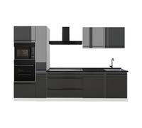 Vicco Mueble de Cocina R-Line, Antracita Alto Brillo/Blanco 310 cm | 7 Módulos · Patas regulables en altura · Encimera in rentes robustos · Con armario para horno/microondas